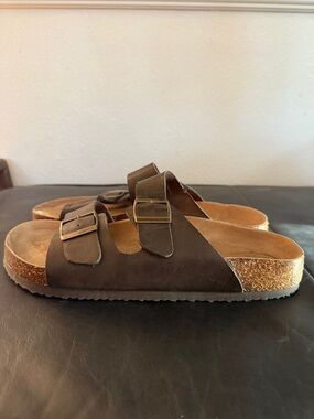 Cork Buckle Slip-On Sandals - Black